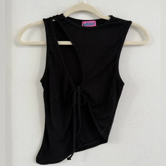 Edikted Black Cut Out Tie Front Tank Top + Skirt SET - Picture 4 of 8